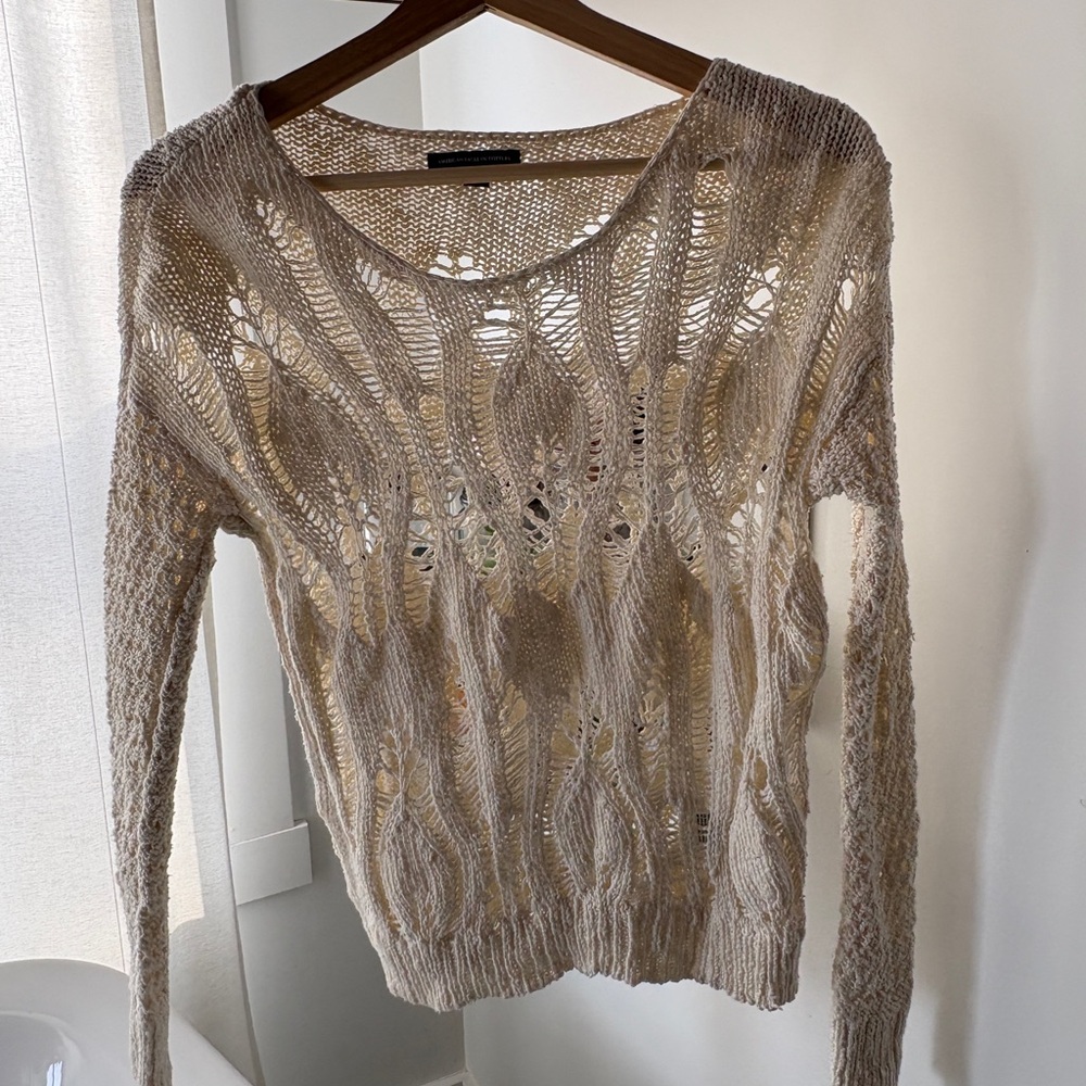American Eagle Outfitters Cream Open-Knit Sweater